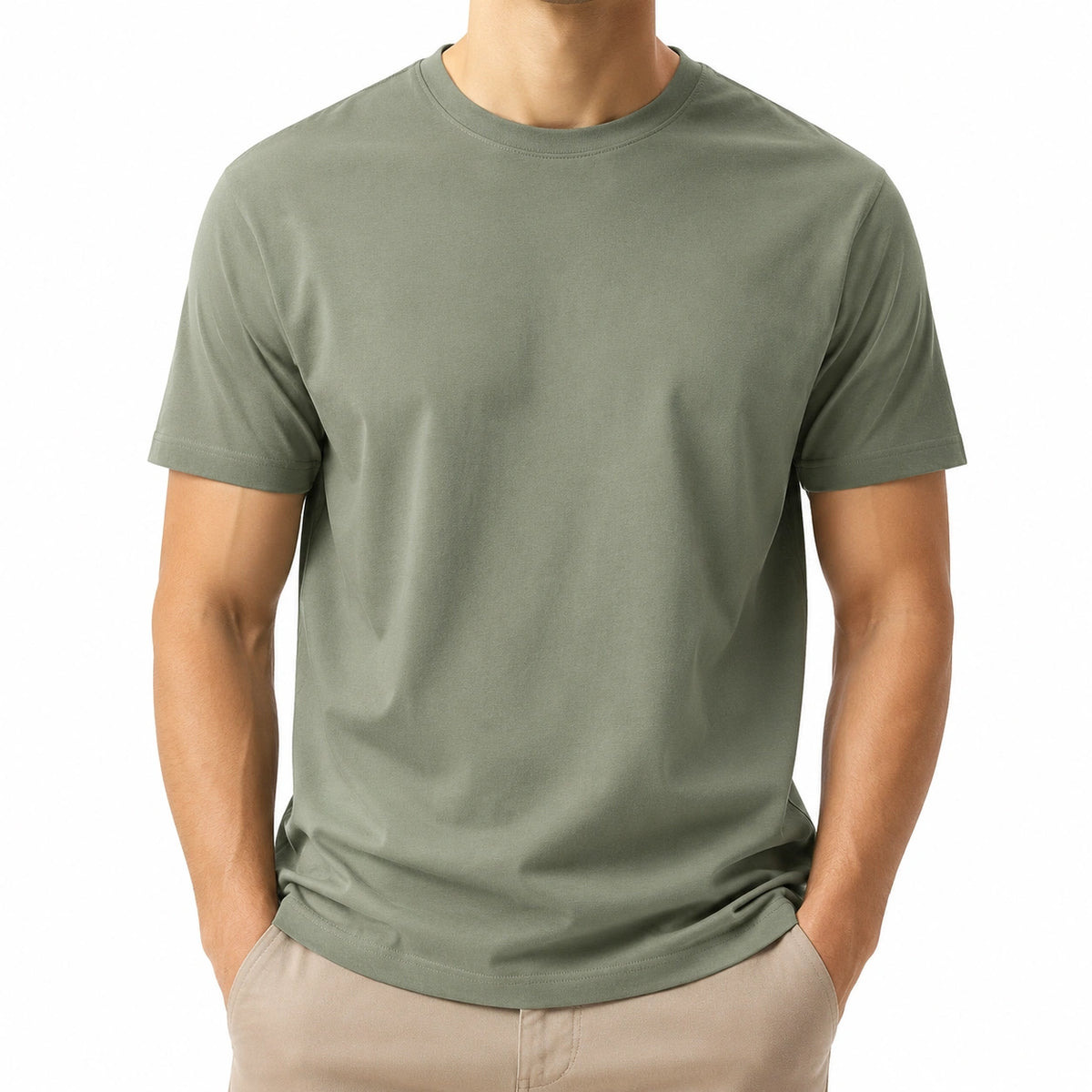 T-shirt uomo taglia L in tessuto verde salvia - girocollo a maniche corte