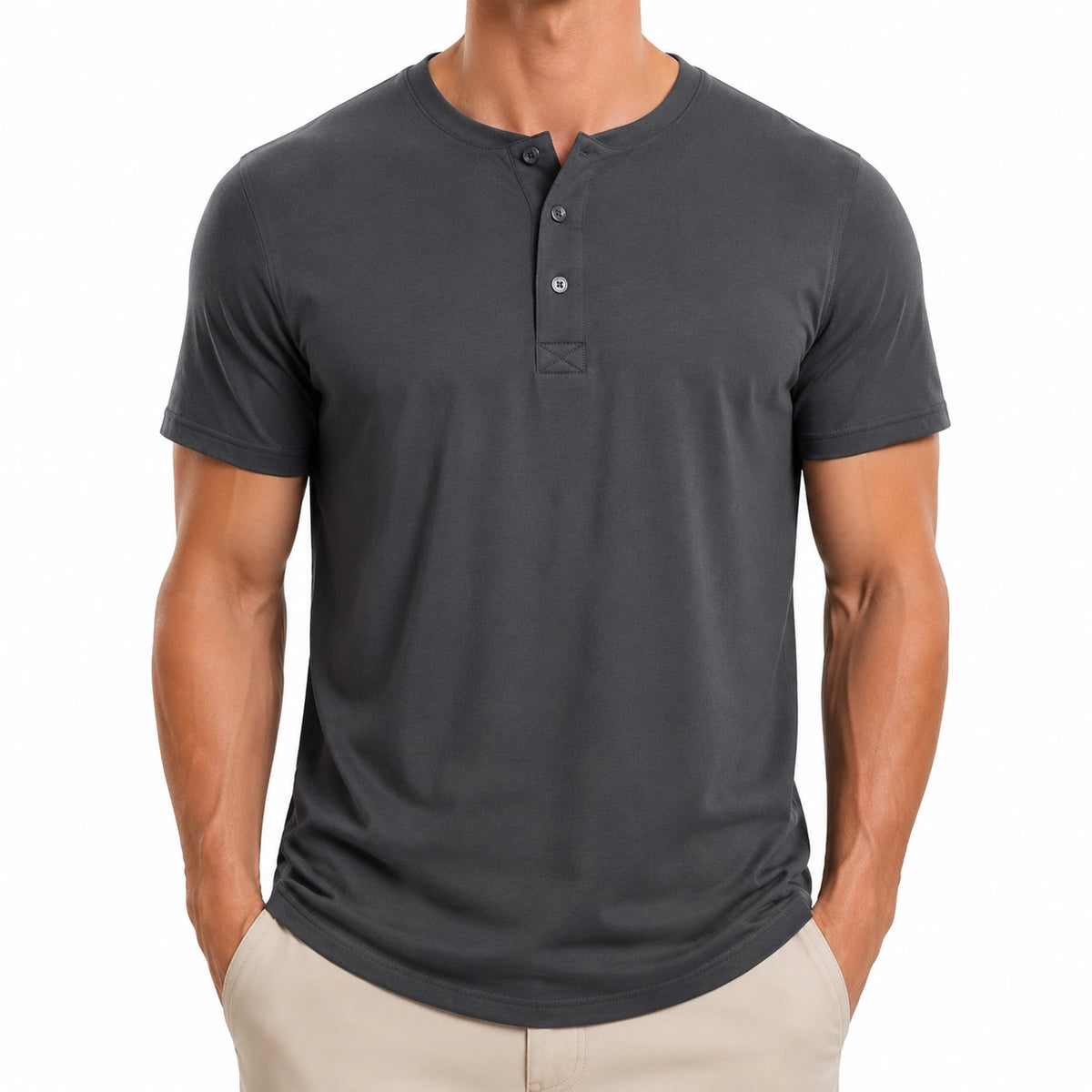 Maglietta henley uomo M in tessuto antracite a manica corta stile casual