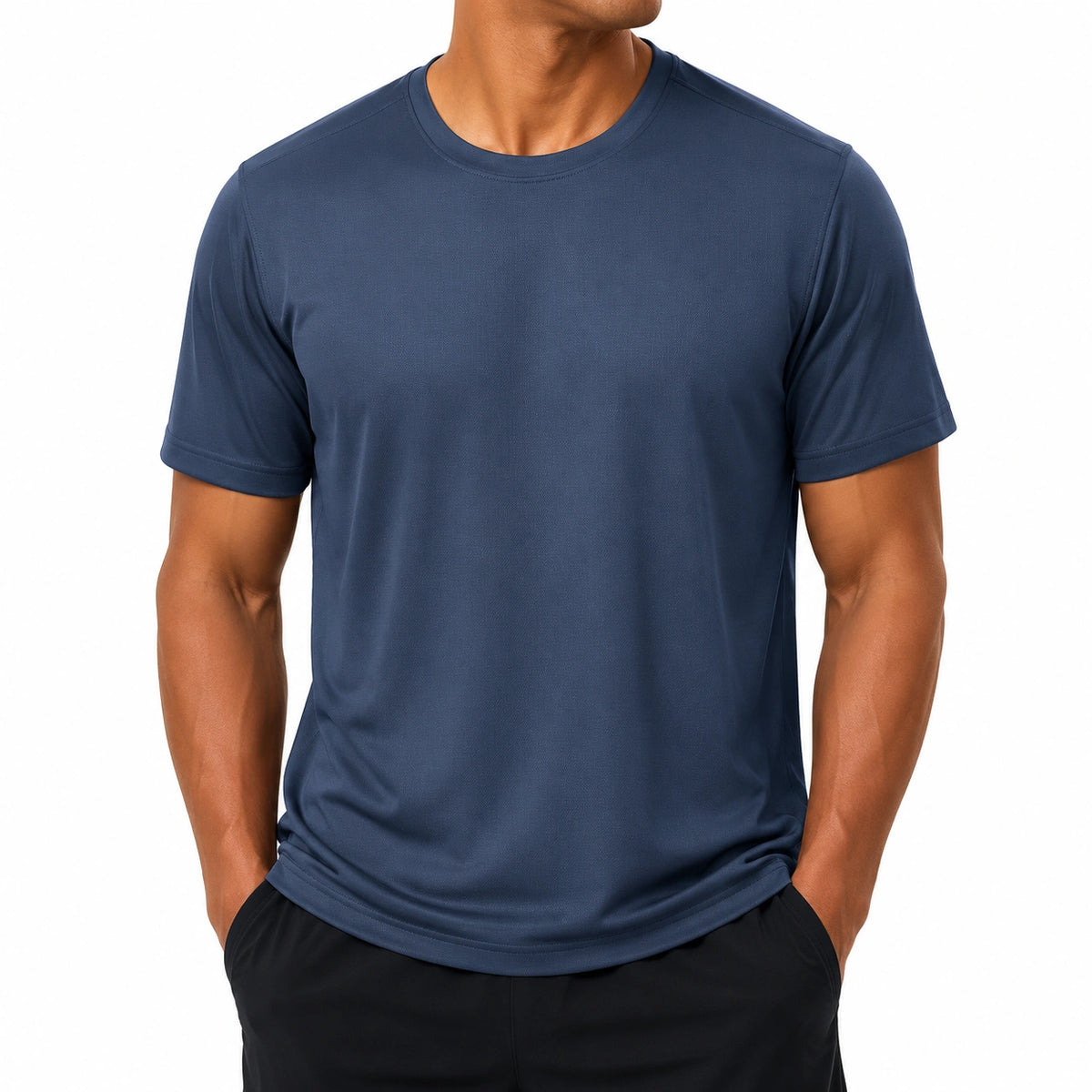 T-shirt sportiva uomo M in tessuto sintetico blu navy a maniche corte