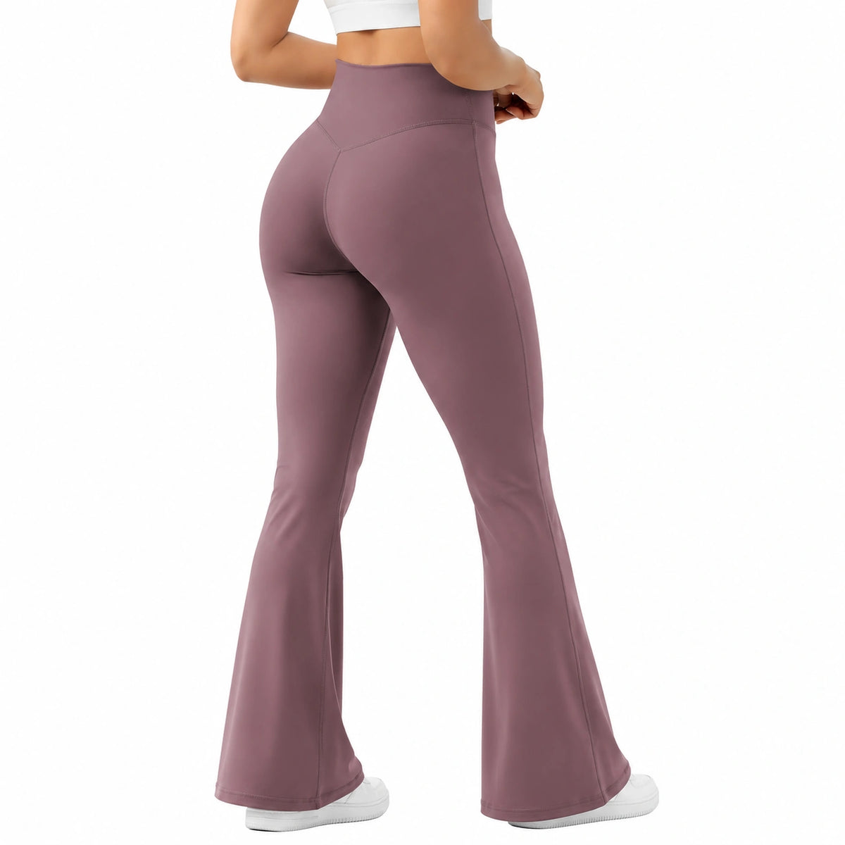 Leggings donna taglia S in tessuto elasticizzato malva a vita alta svasati per fitness