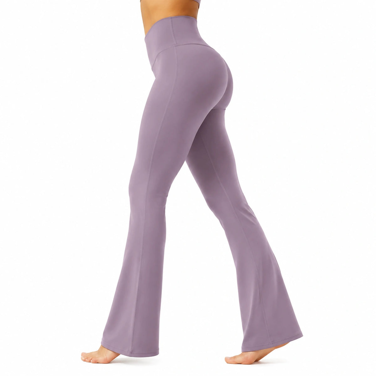Leggings donna S in tessuto elasticizzato lilla a vita alta svasati per yoga