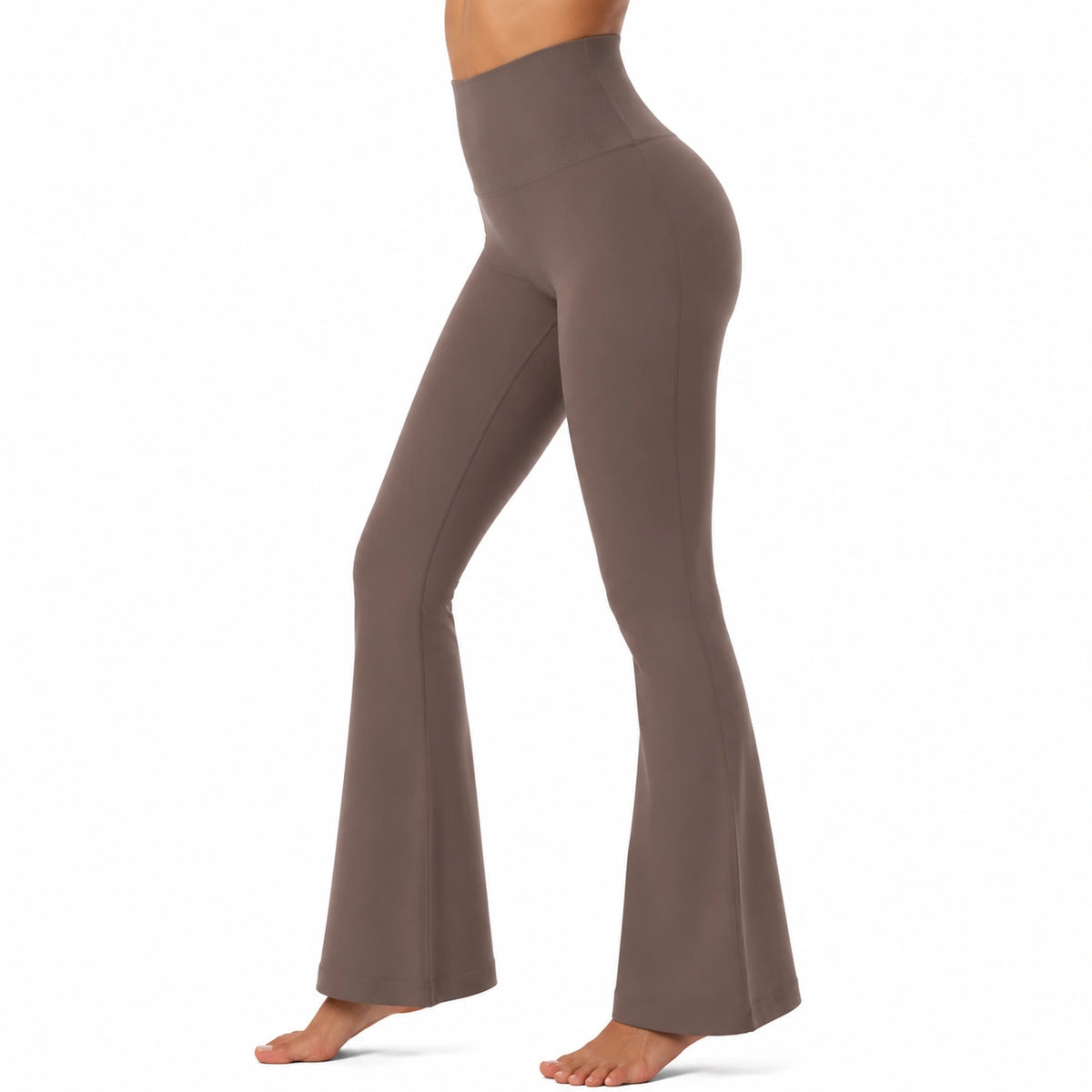 Leggings donna taglia M a vita alta marrone con gamba svasata