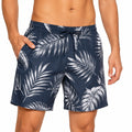 Costume da bagno uomo L in tessuto blu navy bianco con stampa foglie e tasche - stile tropicale