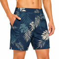 Costume da bagno uomo L in tessuto sintetico blu navy con stampa tropicale e tasche