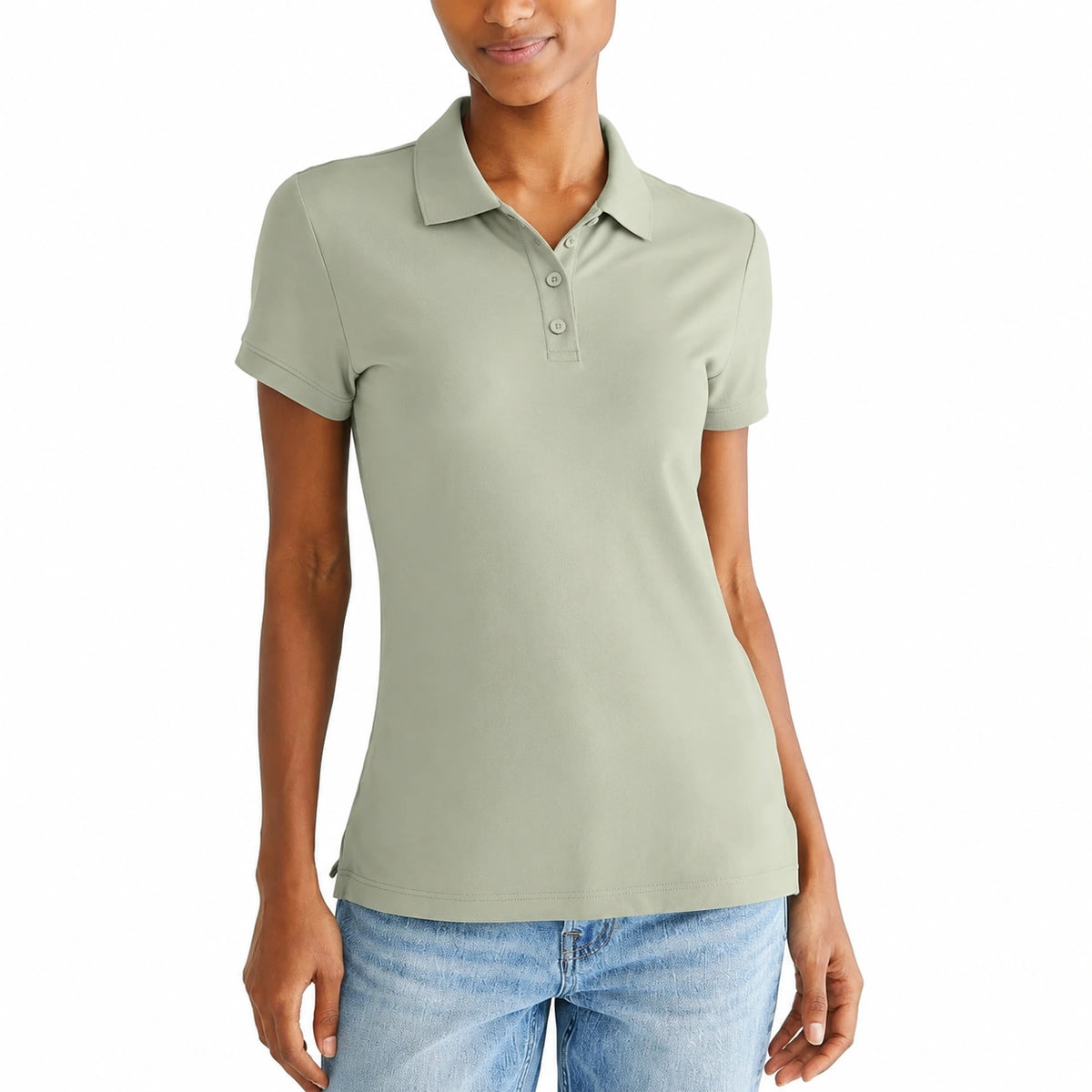 Polo donna S in tessuto a maglia verde salvia - manica corta casual