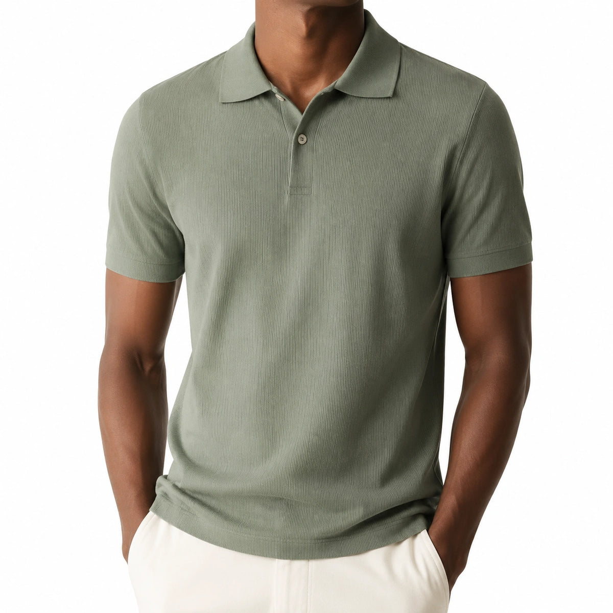 Polo uomo M verde oliva a maniche corte in tessuto a maglia stile casual