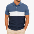 Polo da uomo taglia M in tessuto piqué blu con fascia bianca stile casual